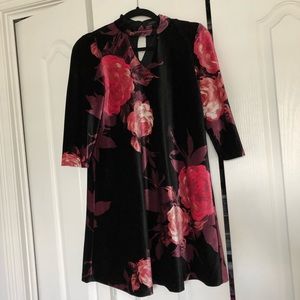 Rose printed floral mini velvet dress petite